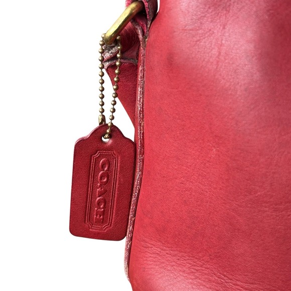 COACH 9976 Vintage Old Red Leather Hobo Shoulder Bag USA Money Western 90's Med - Picture 4 of 16
